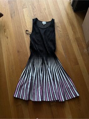 Milly Black to Pink Ombre Pleated Knit Midi Dress